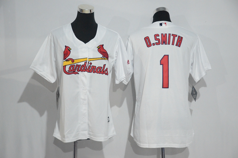 Womens 2017 MLB St. Louis Cardinals #1 O.Smith White Jerseys->women mlb jersey->Women Jersey